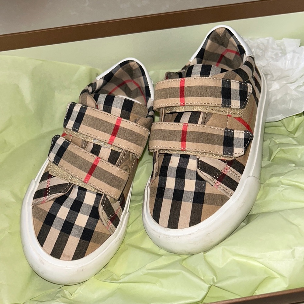 Two strap (Velcro) Burberry check sneaker slip on